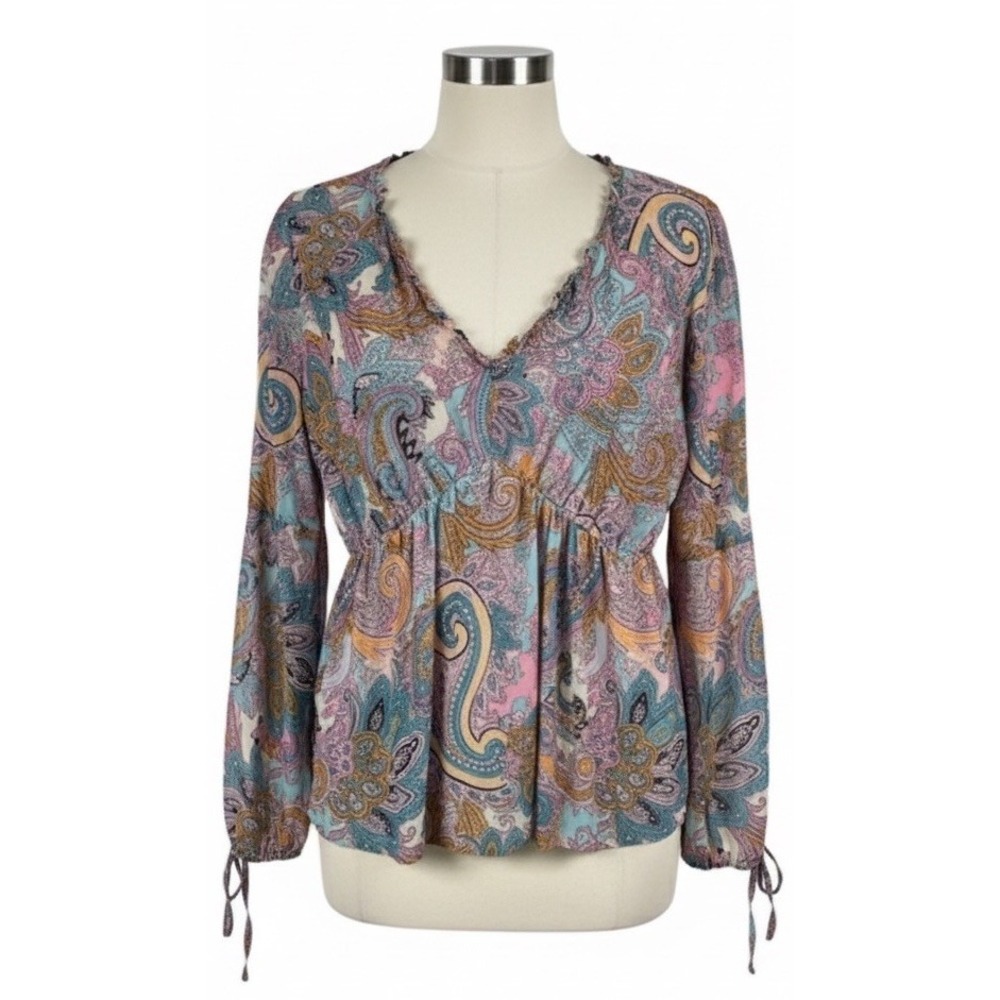 Willow & Root Women's Y2K Babydoll Mesh Top Size S Paisley Fairy Floral Boho